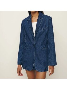 Reformation Elsa Relaxed Denim Blazer Owens Wash Blue Size XS